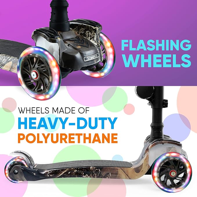 Hurtle 3-Wheeled Scooter for Kids - Wheel LED Lights, Adjustable Lean-to-Steer Handlebar, and Foldable Seat - Sit or Stand Ride with Brake for Boys and Girls Ages 1-14 Years Old