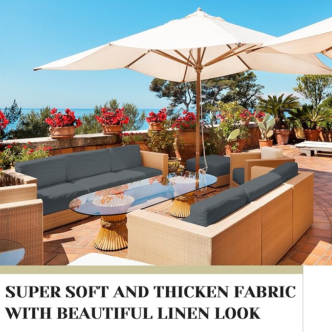 Mindsoft 8 Pcs 22"x20" Patio Cushion Covers Outdoor Cushion Covers Replacement High UV Resistant Anti Slip Waterproof Patio Chair Seat Slipcovers for Outdoor Furniture(Dark Gray)