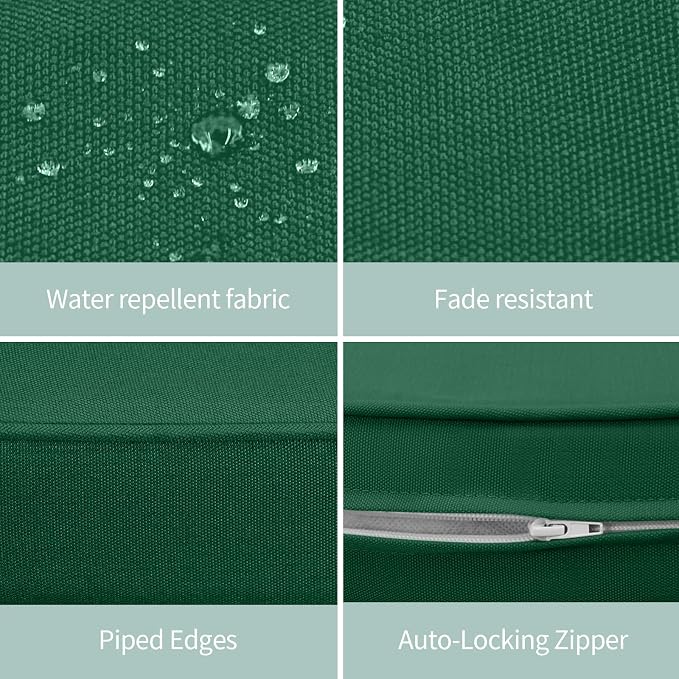 Outdoor Chair Cushions Set of 2, 17x16 Inch U-Shape Patio Seat Cushions with Ties, Water & Fade Resistant High Density Foam Cushions for Garden Patio Chairs, Green