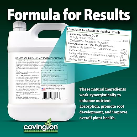 Covington PRO-LINE Humic Acid, Fulvic Acid, Kelp Seaweed Fertilizer (32oz), HFK-633 Superior Potassium Nitrate Root Growth Stimulant with Humic, Fulvic & Kelp Fertilizer for Plant & Tree Root Health