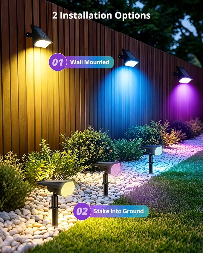 Solar Color Changing RGB Lights IP65 Waterproof, 56 LED 8 Lighting Modes Solar Spotlights, Landscape Lights for Yard Garden Pathway Holiday Decor, 6 Pack (Multicolor)