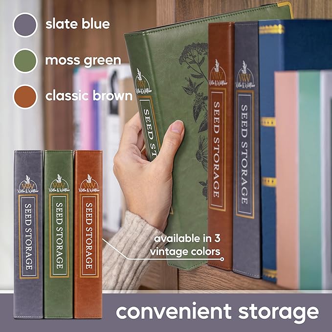Create-ables Willow and Wildflower Garden Seed Organizer Binder, Seed Storage Organizer, Garden Binder Book for Packet Storage Catalog Can Store 120 Packets with Dibber and Widger (Slate Blue)