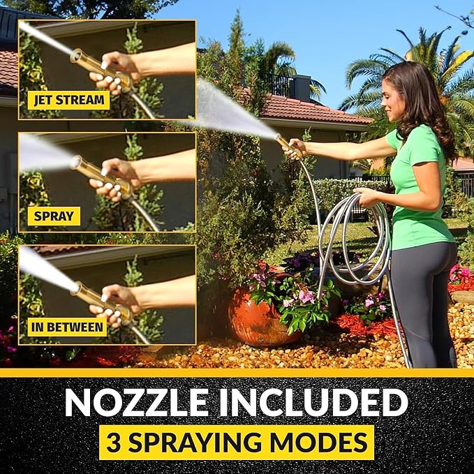 Bionic Steel PRO 75ft Garden Hose with Nozzle, 304 Stainless Steel Metal 75ft Water Hose Flexible Hose, Kink Free, Lightweight & Heavy Duty, Crush Resistant Fitting, Easy Coil, 500 PSI 2025 Model
