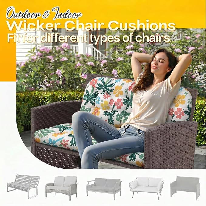 MAGIC ELEPHANT Outdoor Bench Cushion, Memory Foam Loveseat Cushion for Patio Furniture Wicker Chair, Settee Porch Swing Seat Cushion, 44 x 19 Inches (Hawaiian Palm Floral)