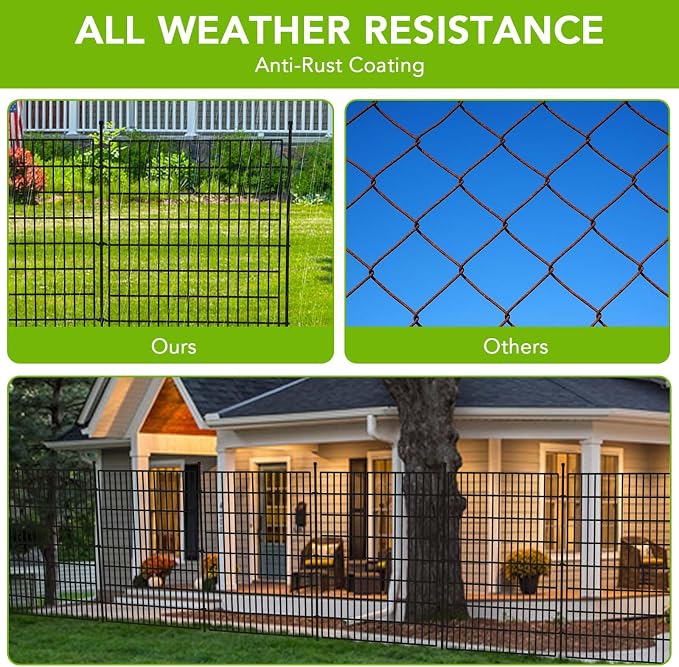 GarveeTech 15 Panels No Dig Garden Fence,32 in (H) x 35.4 ft (L), Garden Fences and Borders,Rustproof Metal Animal Barrier Ground Stakes Fencing for Garden, Patio, Flower Bed
