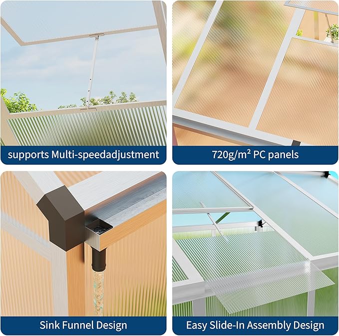 Garvee 8 x 10 ft Greenhouse, Greenhouses for Outside, Polycarbonate Greenhouse with Aluminum Frame, Lockable Door and Ajustable Roof Vent for Backyard, Green Houses for Outside Garden Backyard, Patio