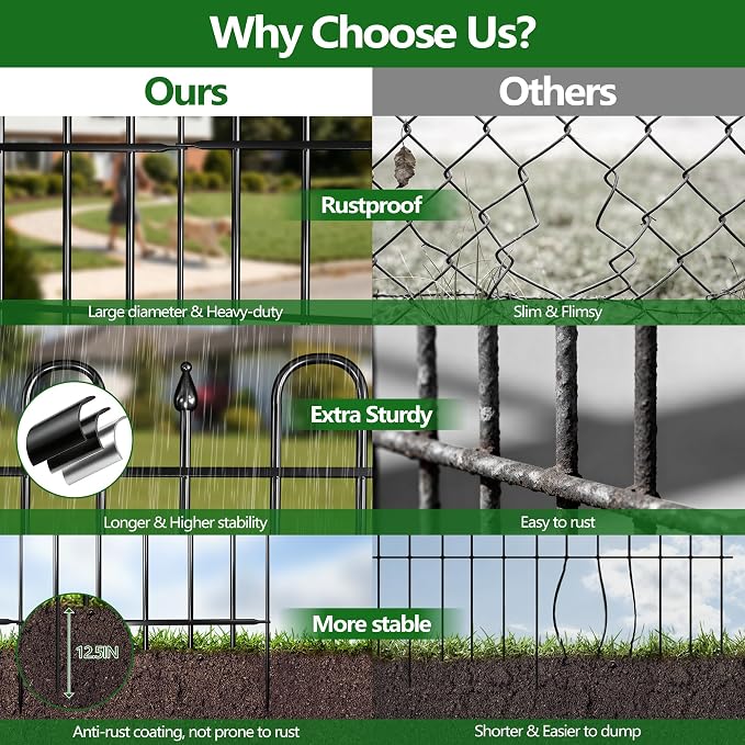 24.3ft(L) x 24in(H) 10 Panels Metal Decorative Garden Fence, No Dig Animal Barrier Fence, Garden Border Fence Panels with Ground Stake, for Pets, Flower Bed, Yard, Patio