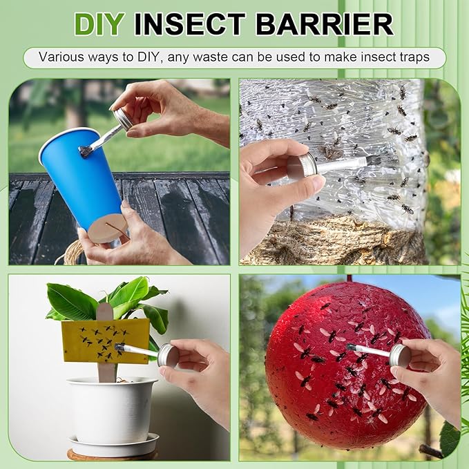 Qualirey 2 Pack Tangle Trap Sticky Coating with Brush, Insect Barrier Outdoor DIY Adhesive Traps Coating Lanternfly, Deerflies,for Gardens, Orchards and Around The Home to Protect Trees Plants (8 oz)