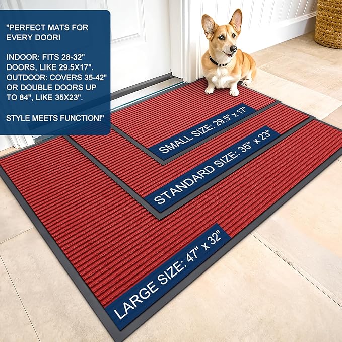 OLANLY Front Door Mat Indoor Outdoor Entrance, 2-Pack 47 x 32 Inch, Waterproof Heavy Duty Doormat, Fade Resistant, Low Profile, Easy Clean Patio Porch Welcome Floor Mats for Entry, Red