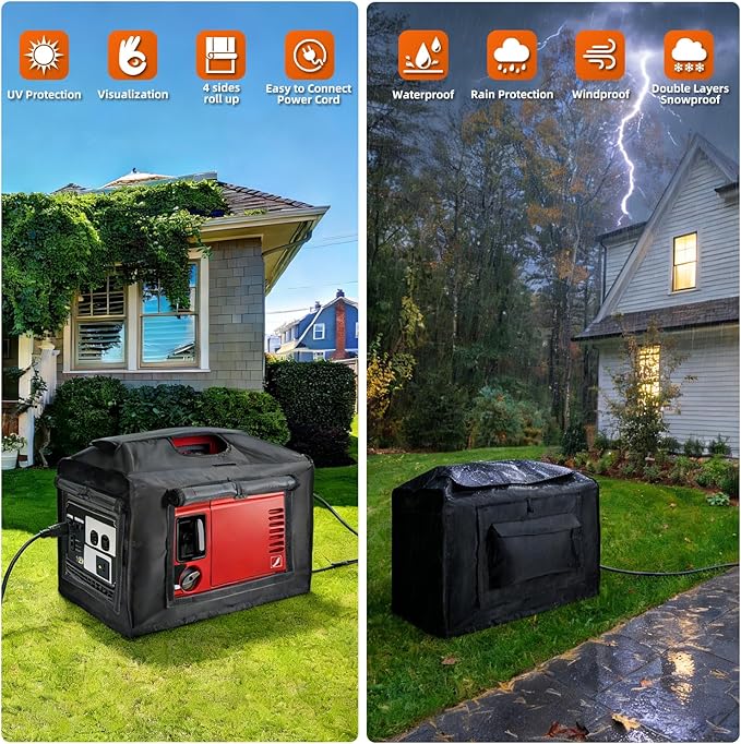 Joramoy Generator Cover While Running,Opened Double-layer 600D Portable Generator Tent for Outside Honda EU2000i EU2200IC,Waterproof,Heavy Duty