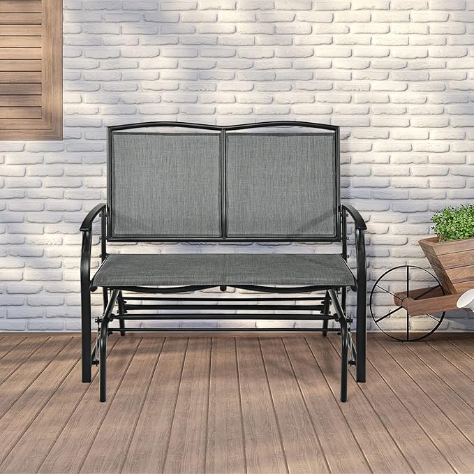 Giantex Patio Glider Benches for Outside, Swing Glider Chair with Steel Frame, 400 LBS Capacity, Patio Swing Rocker, 2-Person Loveseat for Backyard, Poolside, Lawn, Balcony, Porch Glider Bench(Gray)