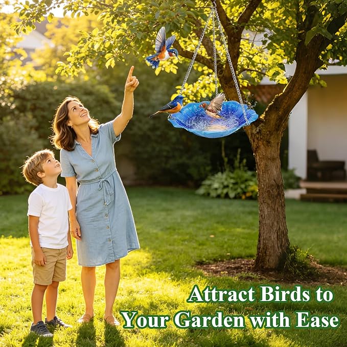 2 Pack Hanging Bird Bath for Outdoors, 11 Inch Metal Bird Feeder Water Bowl with Rust-Proof Stainless Steel Chains Flower Shape Hanging Birdbaths Feeder for Outside Garden Yard Patio Decor