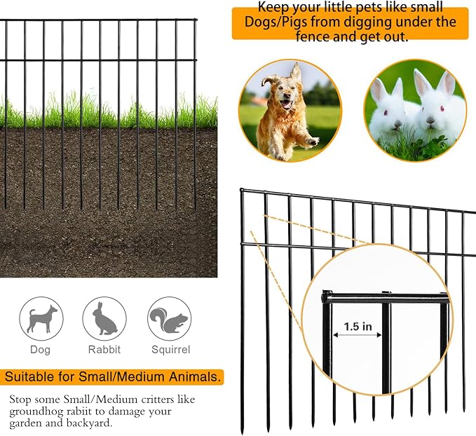 Adavin Animal Barrier Fence, 5 Pack 24 in(L) X 15 in(H) Dog Digging Fence Barrier with 1.5 in Spacing, Metal Dog Fence for the Yard, Patio. Total 10 Ft(L)