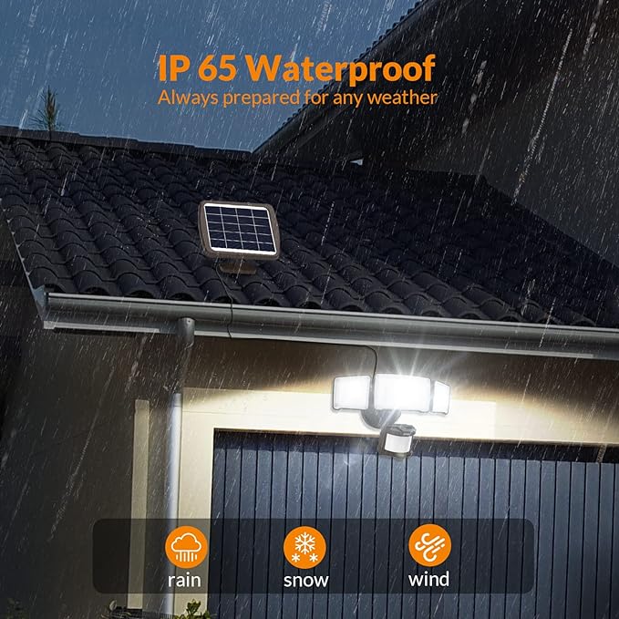 LEPOWER 1600LM LED Solar Security Lights Motion Outdoor, 5500K White Light, IP65 Waterproof Outside Flood Solar Light for Yard, Garage（Brown）