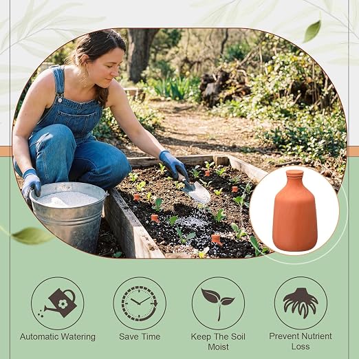 DoubleFill 1 Pcs 150oz Ollas Terracotta Watering Pots Self Watering Planter Insert Terracotta Globes Clay for Outdoor Indoor Garden Plants, Easy to Refill