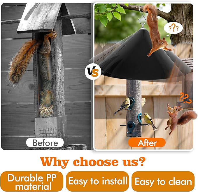 19-Inch Wide Rain Cover for Hanging Bird Feeders,Squirrel Baffle for Feeder Pole,Squirrel-Proofs for Outside Shepherd's Hooks，Baffle for Hummingbird Feeder (Black)