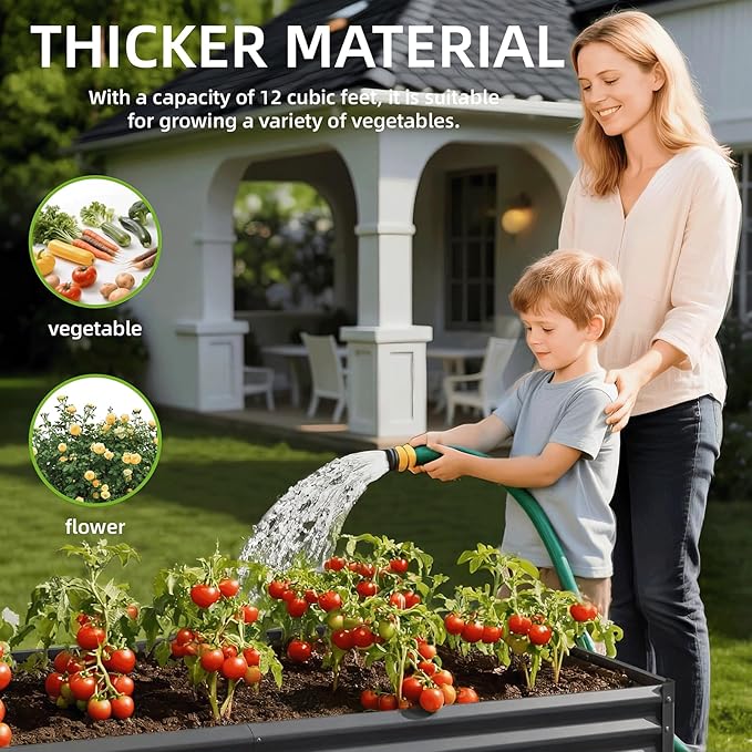 2PCS 6x2x1 FT Rectangle Metal Raised Garden Bed Kit, Elevated Garden Planter Box Outdoor, Large Planters for Outdoor Plants, Flower, Vegetables, Fruit, Herbs (Dark Gray)