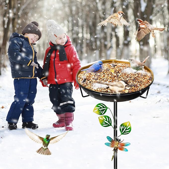 Metal Bird Bath for Outside, Freestanding Garden Birdbaths & Birdfeeder with Upgraded 5 Prongs Base, 35.4In Bird Baths Feeder Water Bowl for Outdoors Patio Yard Lawn Art Decor (Orange-Yellow)