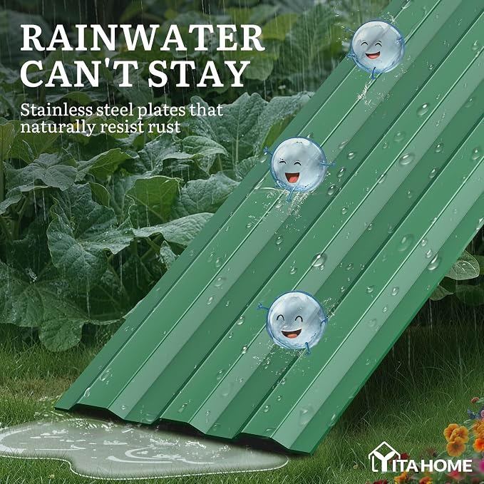 YITAHOME 8x4x1ft 2pcs Large Raised Garden Bed Kit, Galvanized Metal Planter Box with Gloves, Ground Nails & Safety Rubber, Outdoor Above Ground Planters for Plants Vegetables Flowers, Green
