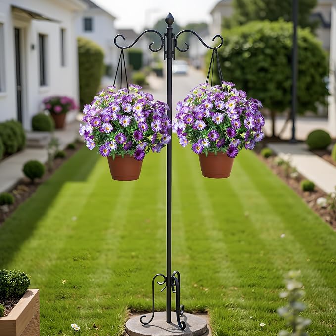 Dark Purple Artificial Morning Glory Flowers for Outdoor Planters, Premium UV Resistant Silk Faux Flowers for Porch, Hanging Basket & Window Box, Elegant Garden Decor, No Pot, 13.3 Inch, 8 Bundles