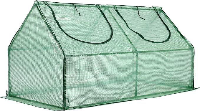 BPS 4x2x2 ft Mini Greenhouse with Green PE Cover UV-Protected Roll-Up Zipper Windows, Ideal for Indoor or Outdoor Use on Raised Garden Beds