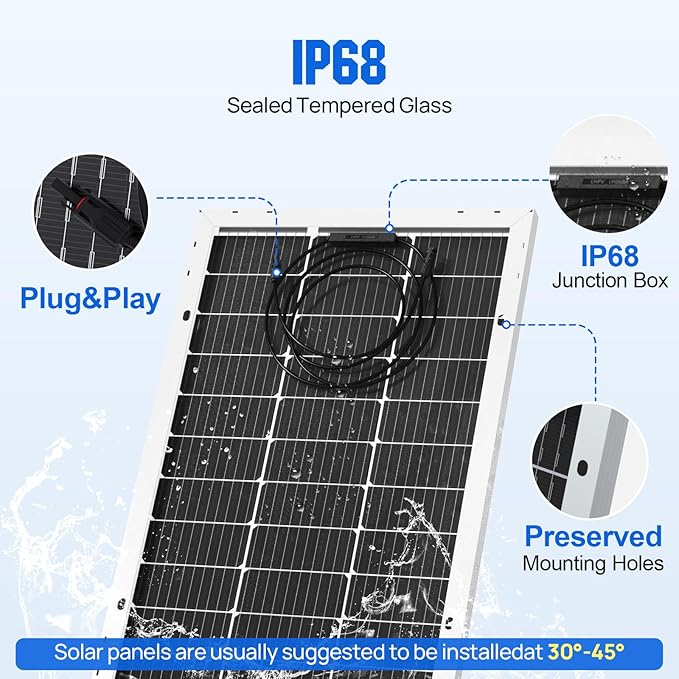 ECO-WORTHY Bifacial 100 Watt 12 Volt Solar Panel Monocrystalline Rigid High-Efficiency PV Module Power Charger for Sunsheds, Canopies, RVs, Farms and Other Off-Grid Applications