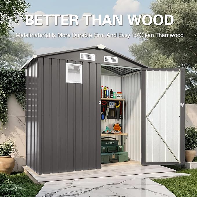 6x3.6FT Metal Storage Shed Outdoor Garden Tool Shed, Galvanized Steel Weather Resistant Compact Backyard Organizer, Lockable Utility Storage House for Patio Courtyard Equipment Storage with Vent