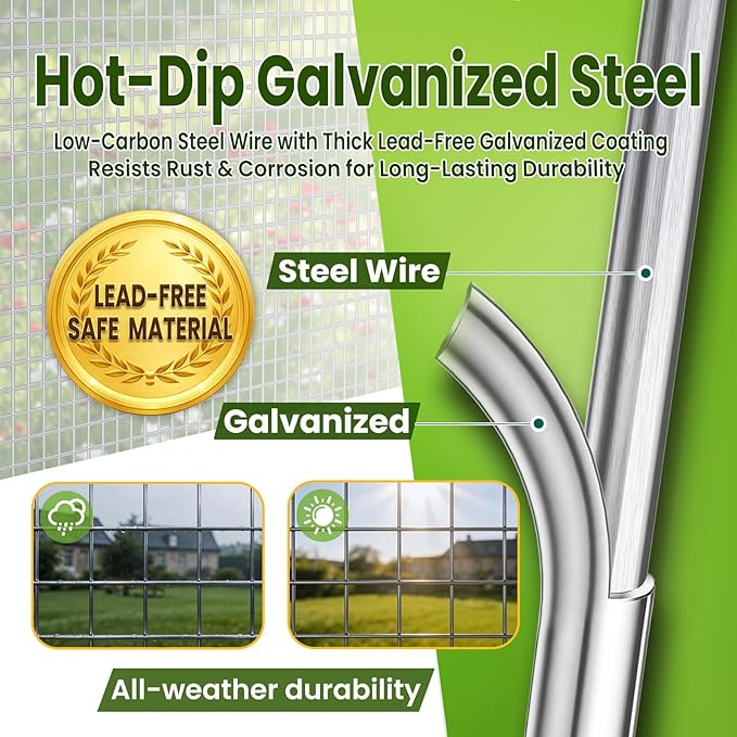 1/4 inch 48inch x 100ft Hardware Cloth Chicken Wire Fencing 23G, Hot Dipped Galvanized After Welding, Wire Mesh Roll, Garden Fence, Poultry and Rabbit Barrier, Outdoor Metal Fencing