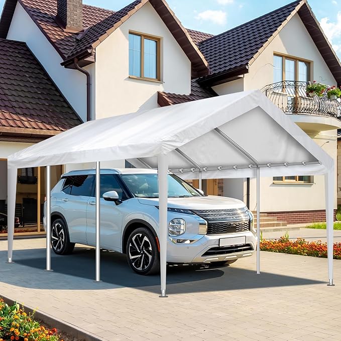 Carport Canopy 10'x20' Replacement Cover, Waterproof & UV Protected Garage Top Tarp Shelter Cover with Ball Bungee Cords, Car Cover Tent (Frame is not Included)