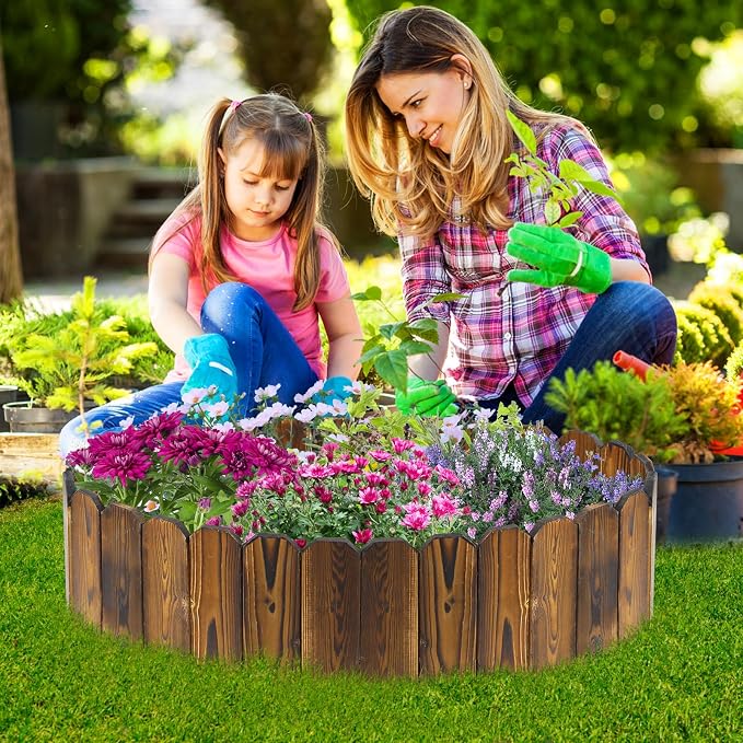 Wooden Garden Edging - 6.6ft x 11.8in Pine Landscape Border, Flexible Weather-Resistant Fences for Decorate Spring Outdoor Patio Yard Lawn Flower Beds