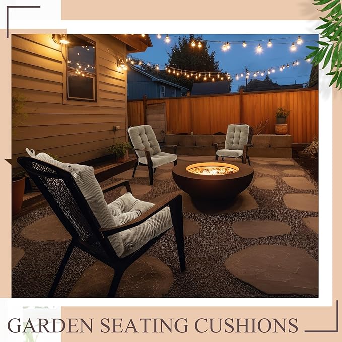 Juexica 4 Set Outdoor Patio Chair Cushions Corduroy Seat High Back Tufted Pillow Replacement Rocking Patio Chair Pads for Outdoor Indoor Home Office (Beige)