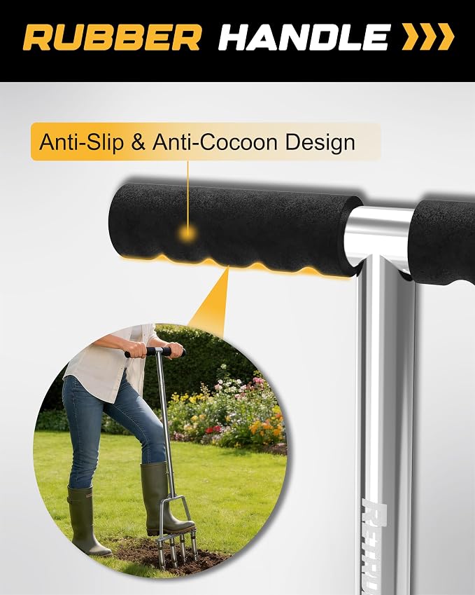 RETRUE Manual Core Aerator Lawn Tool - Lawn Aerator Tool with 4 Replaceable Hollow Tine, Semi-Assembled Grass Aerator Core Aeration Tool for Lawn, Yard Aerator for Lawn Care Compacted Soil