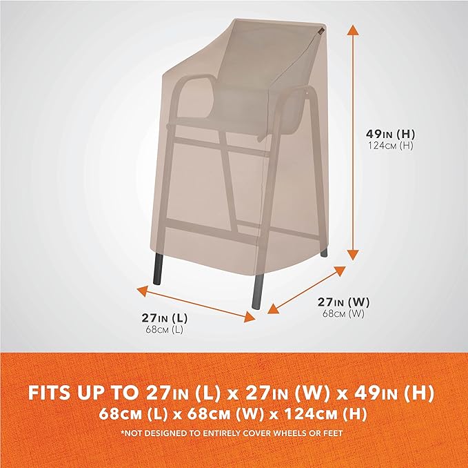 Modern Leisure Chalet Stackable/High Back Bar Chair Cover - Weather-Resistant Fabric - Outdoor Furniture Protection Perfect for Patio, Deck, and Porch - 27" L x 27" W x 49" H - Beige
