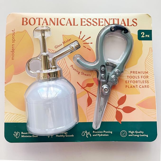 Modern Sprout Botanical Kit, Carbon Steel Pruning Shears & 8oz Plant Mister, Indoor & Outdoor Gardening Tools, Precision Cutting, Durable Water Sprayer Mister, Gift Set for Plant Lovers - Sage