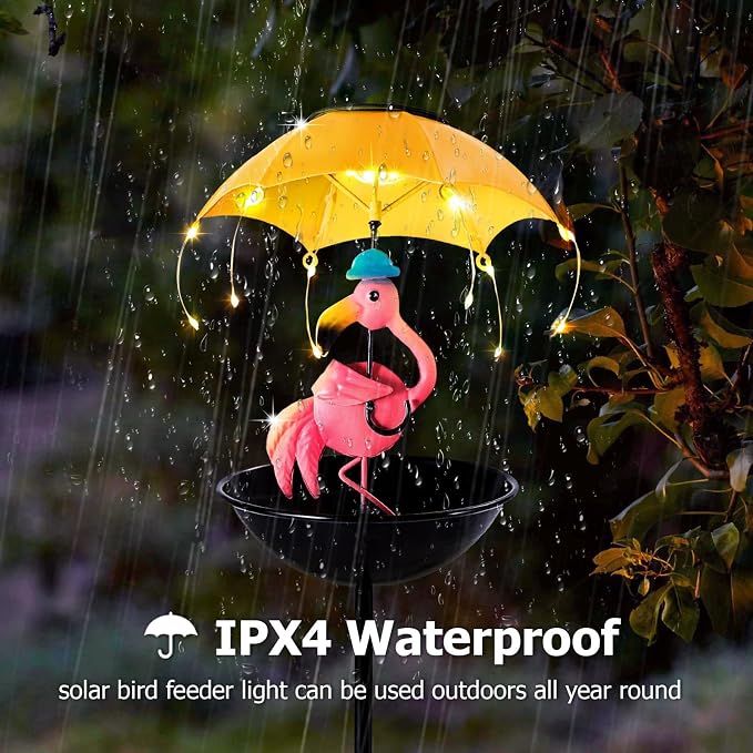 Solar-Powered Bird Feeder with LED Flamingo Light - Vibrant Garden Decor, Weatherproof Fun Feeding Device (Flamingo)