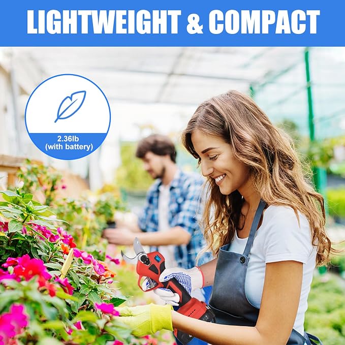 Electric Pruning Shears, Garden Pruner with 2 Rechargeable Battery, Replacement Steel Blade Gloves, Heavy Duty Gardening Bypass Branch Rose, Cordless 48V Triming, 30mm 1.2" Cut Diameter