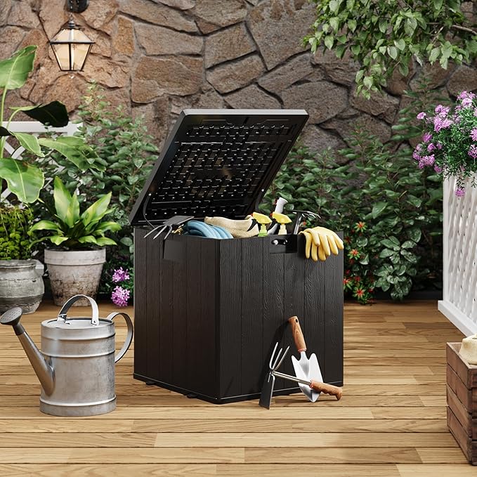 80 Gallon Outdoor Storage Box – Lockable Waterproof Resin Deck Box for Patio & Garden (UV Resistant, Holds Cushions, Tools, Pool Equipment) - Black