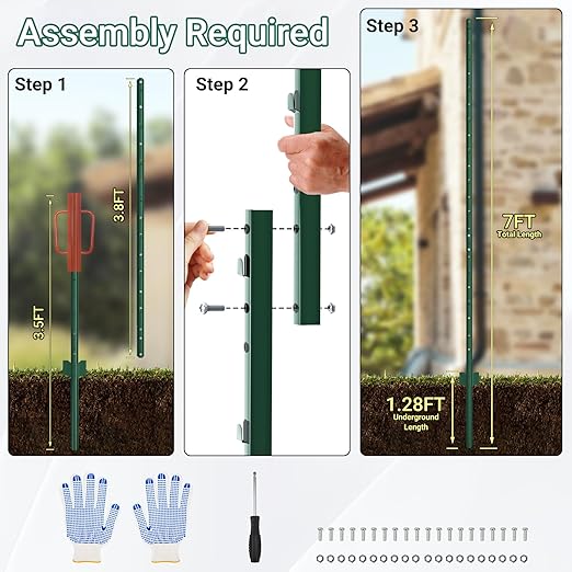 Metal Fence Posts, 16 Pack of Splicing 7 FT Green Heavy Duty U Posts, No Dig T Posts for Fences Wire Mesh, Perfect for Temporary Fencing, Electric Fence Wire, Corner Anchor
