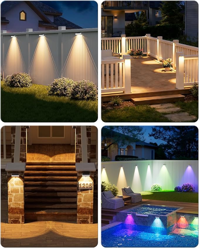 VOLISUN Solar Fence Lights with Remote Control, 50 Lumen LED Fence Lights Solar Powered, IP65 Waterproof, 10 RGB Color Long-Lasting Solar Lights for Backyard Garden Deck Patio Railing (8 Pack)