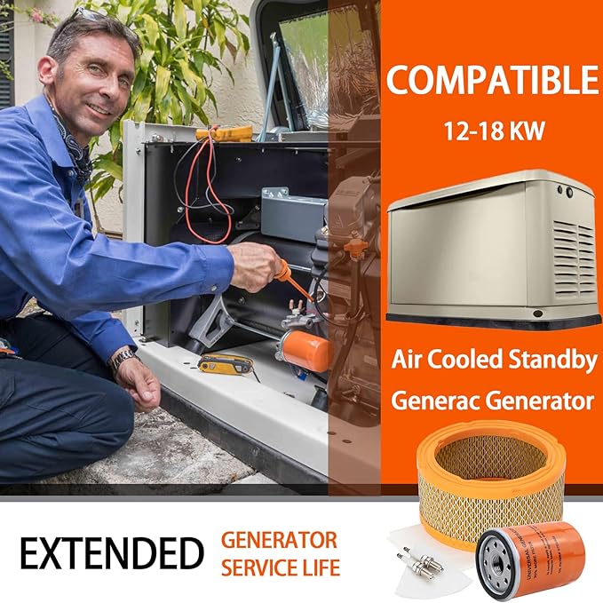 5664 Generators Maintenance Kit for Generac 12-18 kW automatic standby generators, Maintenance Kit includes Oil filter 070185ES, Air filter 0C8127,Spark plug 0E7585A (prior to 2013)
