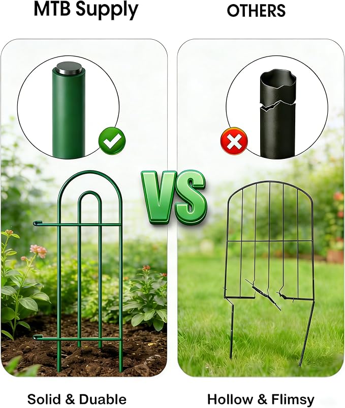 32in(H)×50ft(L) Green Decorative Garden Border Fence No Dig Metal Fence Panel Garden Edging Border Fence for Animal Barrier Fencing Flower Bed Yard Patio
