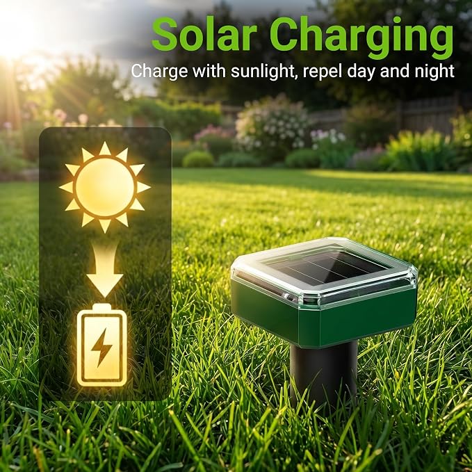 8 Pack Mole Repellent Solar Powered, Gopher Repellent Ultrasonic for Lawns, IP65 Waterproof Mole Deterrent for Yard, Outdoor Pest Control for Groundhog, Vole, Armadillo, Chipmunk, Snake