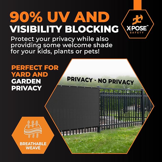 Xpose Safety Privacy Fence Screen 8’ x 50’ – Heavy Duty Black Mesh with 90% Visibility Block, UV Protection – Includes Cable Ties – for Garden, Yard, Nursery, Kennel, Dog Run, Greenhouse
