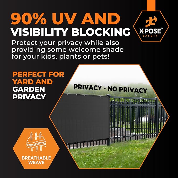 Xpose Safety Privacy Fence Screen 5’ x 50’ – Heavy Duty Black Mesh with 90% Visibility Block, UV Protection – Includes Cable Ties – for Garden, Yard, Nursery, Kennel, Dog Run, Greenhouse