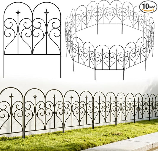 Thealyn Garden Fence 32" H x 20ft (10 Panels), No Digging Heavy Duty Metal Fence Panels, Rustproof Dog Fence Animal Barrier, Interlocking Decorative Fencing for Flower Bed, Yard, Landscape Edging
