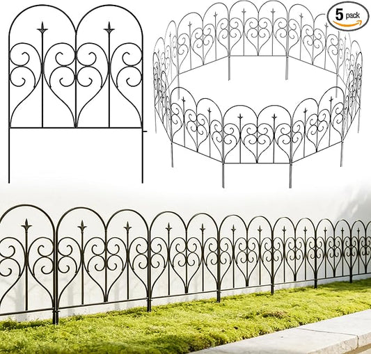 Thealyn Garden Fence 32" H x 10ft (5 Panels), No Digging Heavy Duty Metal Fence Panels, Rustproof Outdoor Dog Fence Animal Barrier, Decorative Fencing for Flower Bed, Yard, Landscape Edging