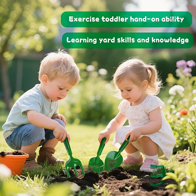 Duckura Kids Wheelbarrow Set - Gardening Tools for Kids with Shovel, Rake, Trowel, Outdoor Yard Lawn Digging Weed Toys, Easter Birthday Gifts for Boys Girls Age 2 3+Years Old(Green B)