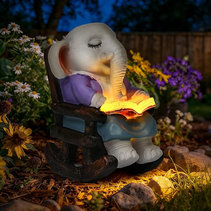 SOWSUN Solar Garden Statue Elephant, Outdoor Decor with Solar Lights for Patio Yard Lawn Balcony, Christmas/Birthday Gift for Mom Grandma Women