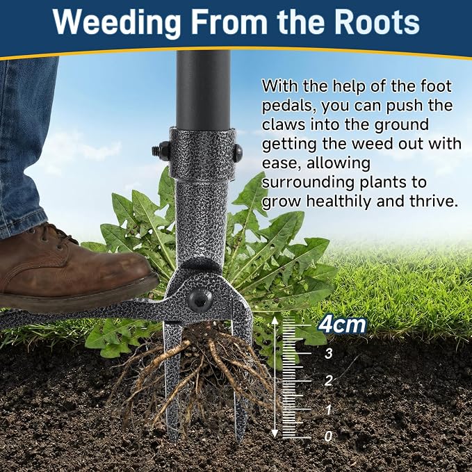 Stand Up Weed Puller Tool, 46" Adjustable Long Handle with 4-Claw Steel Head, Heavy Duty Weeder for Effortless Root Removal, No Bending or Kneeling
