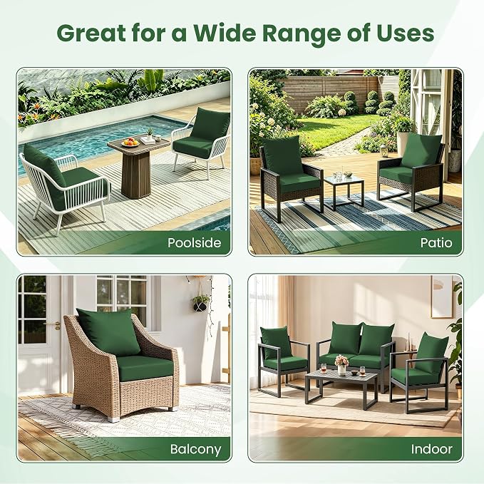 Patio Cushions for Outdoor Furniture, 24x24 Outdoor Couch Cushions, Waterproof & Fade-Resistant Patio Chair Cushions with Removable Cover, Replacement Outdoor Deep Seat Cushion, Forest Green(Set of 6)